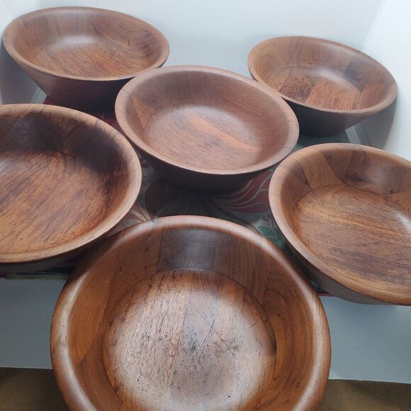 Solid Missouri Walnut Wooden Salad Bowl Set Of 6 Serving Bowls Lebanon MO - Picture 1 of 11